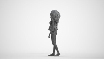 scanned 3D woman casual standing, photogrammetry people for Enscape and V-Ray, wireframe front view