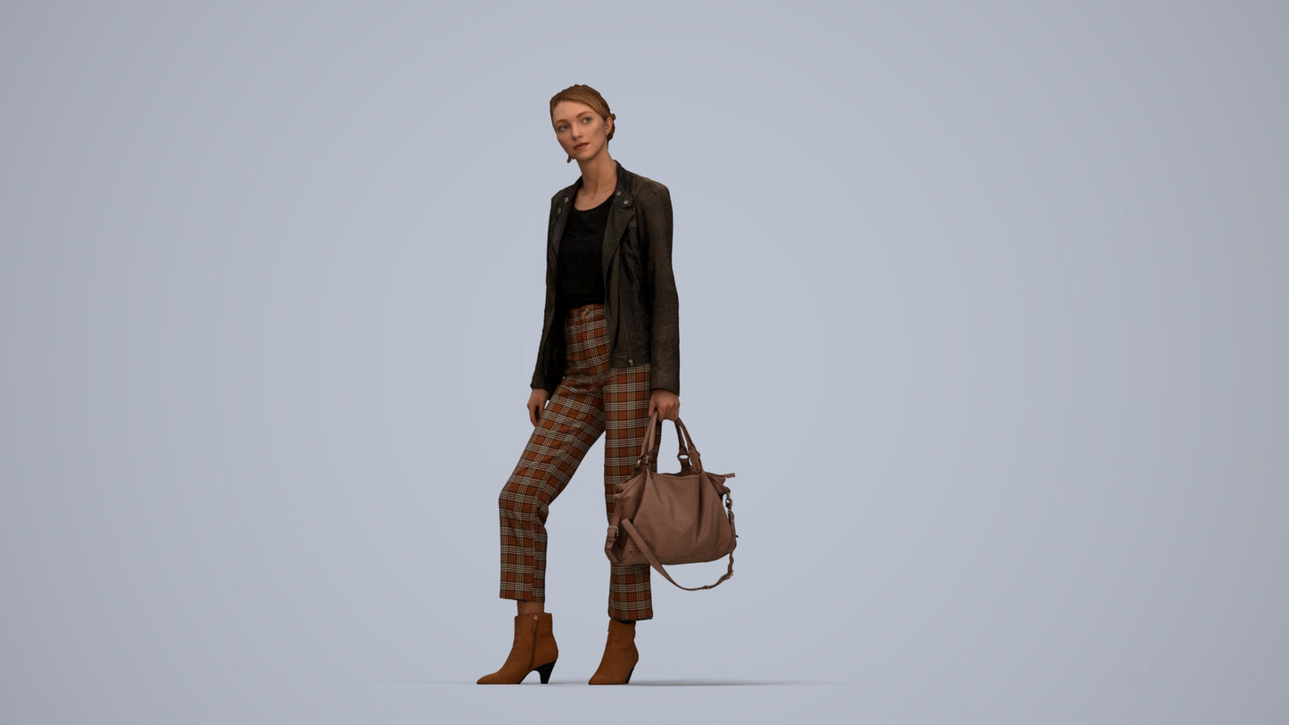 realistic 3D human woman business standing, archviz people FBX OBJ for Blender, top-down view render