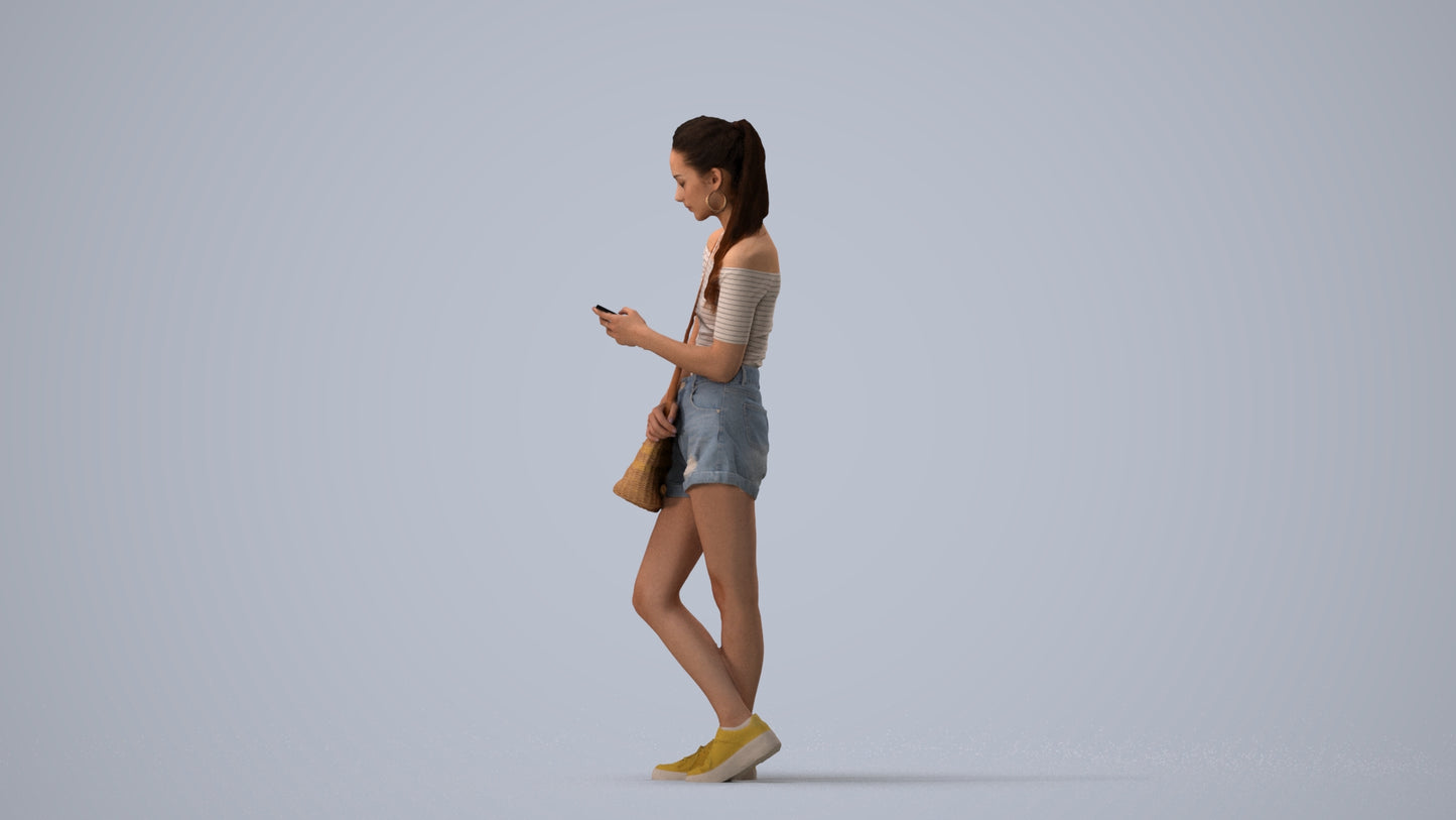 photogrammetry 3D woman casual standing, realistic human model archviz FBX, three-quarter view render