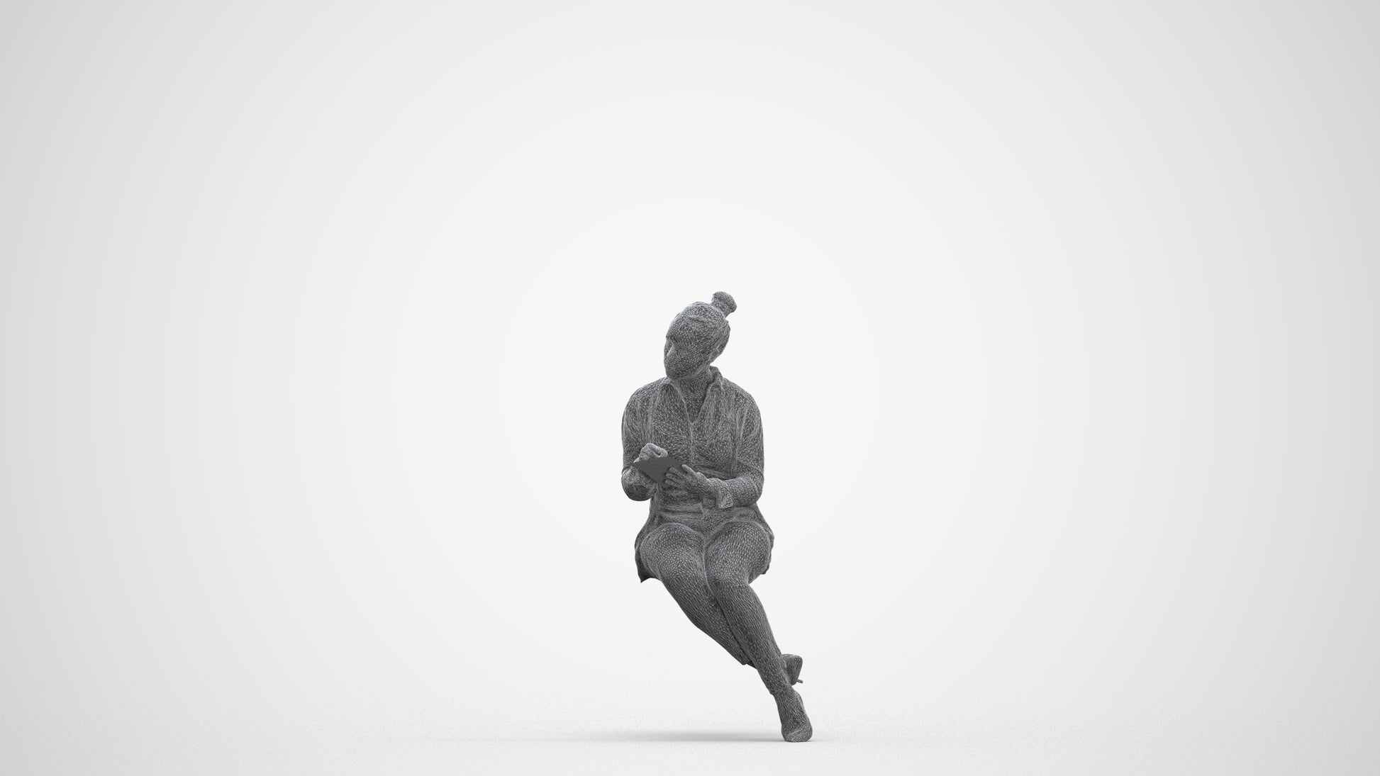 realistic 3D woman business sitting, scanned archviz people for Blender and 3ds Max, three-quarter front view render