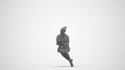 realistic 3D woman business sitting, scanned archviz people for Blender and 3ds Max, three-quarter front view render