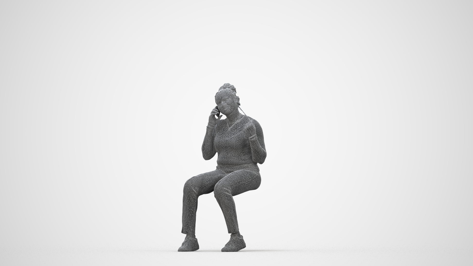 scanned 3D woman casual sitting, photogrammetry people for Enscape and V-Ray, wireframe back view
