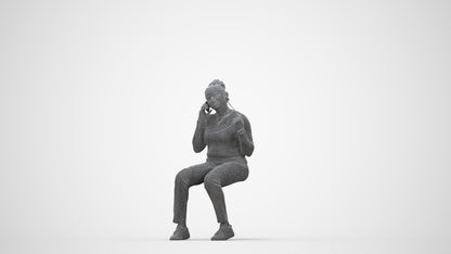 scanned 3D woman casual sitting, photogrammetry people for Enscape and V-Ray, wireframe back view