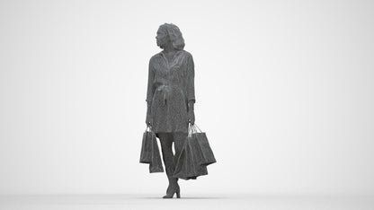 3D human model woman casual shopping, photogrammetry scanned person for archviz, wireframe back view