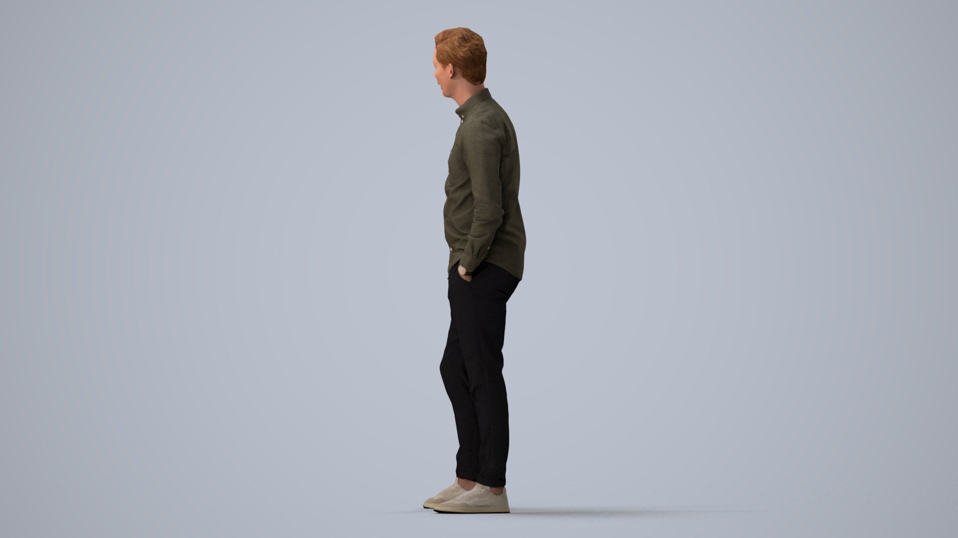 realistic 3D human man casual standing, archviz people FBX OBJ for Blender, three-quarter view render