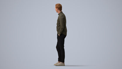 realistic 3D human man casual standing, archviz people FBX OBJ for Blender, three-quarter view render