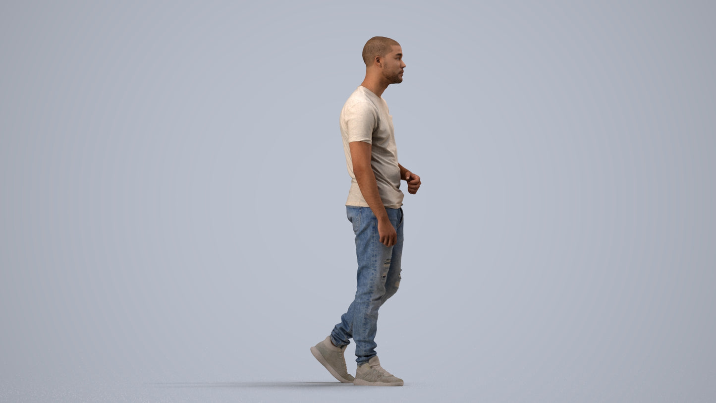 scanned 3D man casual walking, photogrammetry people for Enscape and V-Ray, side view render