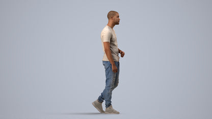 scanned 3D man casual walking, photogrammetry people for Enscape and V-Ray, side view render