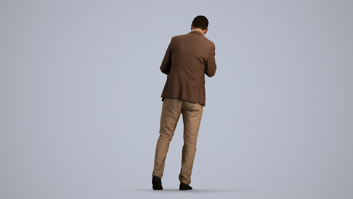 3D people model man business walking, scanned human for 3ds Max rendering, front view render
