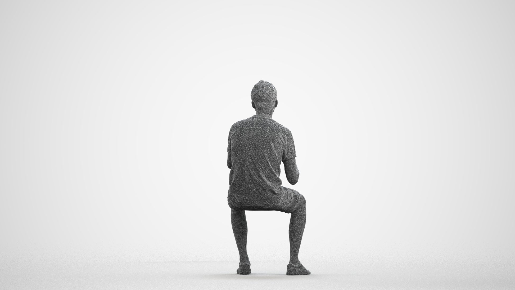 realistic 3D man casual sitting, scanned archviz people for Blender and 3ds Max, wireframe front view