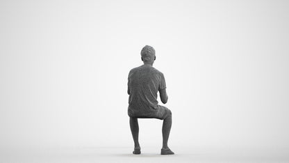 realistic 3D man casual sitting, scanned archviz people for Blender and 3ds Max, wireframe front view