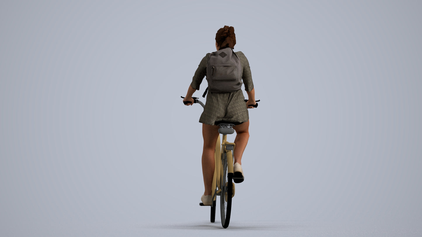 photogrammetry 3D girl casual cycling, realistic human model archviz FBX, front view render