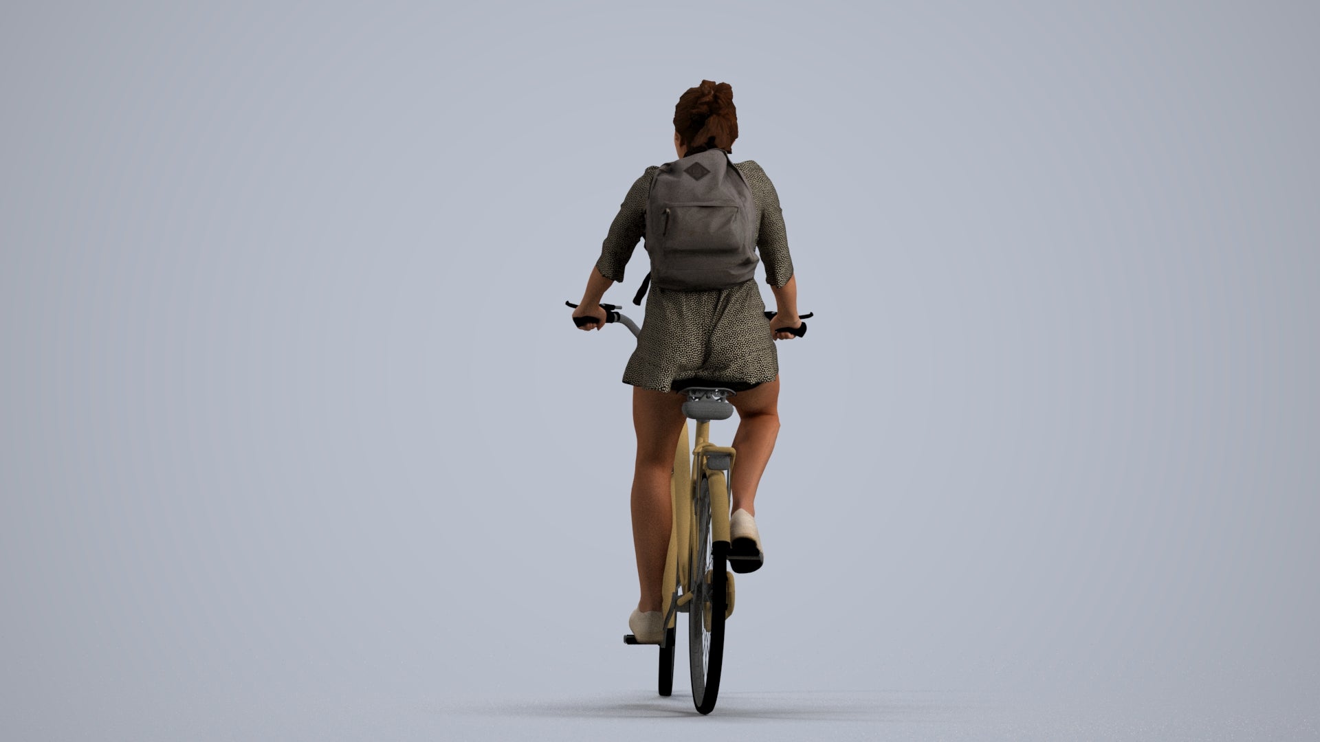 photogrammetry 3D girl casual cycling, realistic human model archviz FBX, front view render