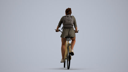 photogrammetry 3D girl casual cycling, realistic human model archviz FBX, front view render