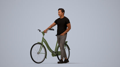 realistic 3D man casual cycling, scanned archviz people for Blender and 3ds Max, top-down view render