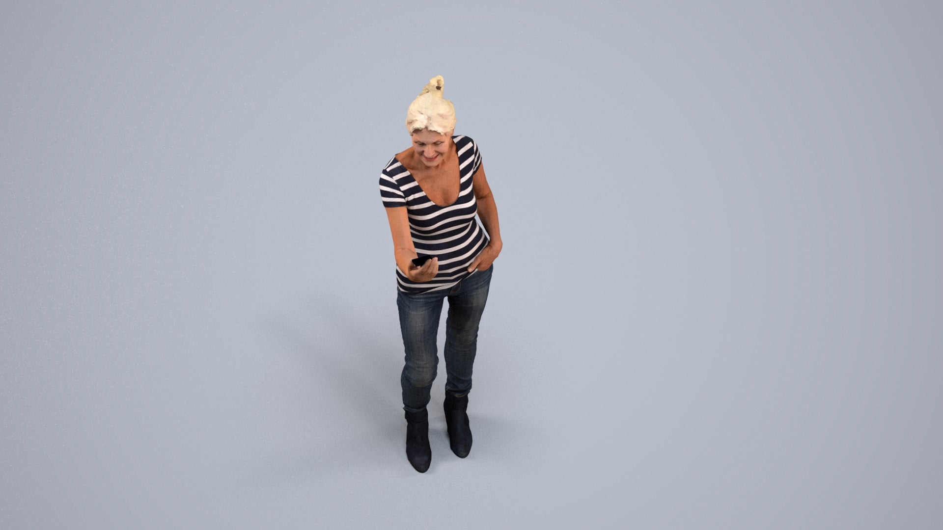 realistic 3D people senior woman casual standing, render-ready for V-Ray and Corona, FBX OBJ, back view render