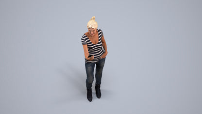 realistic 3D people senior woman casual standing, render-ready for V-Ray and Corona, FBX OBJ, back view render