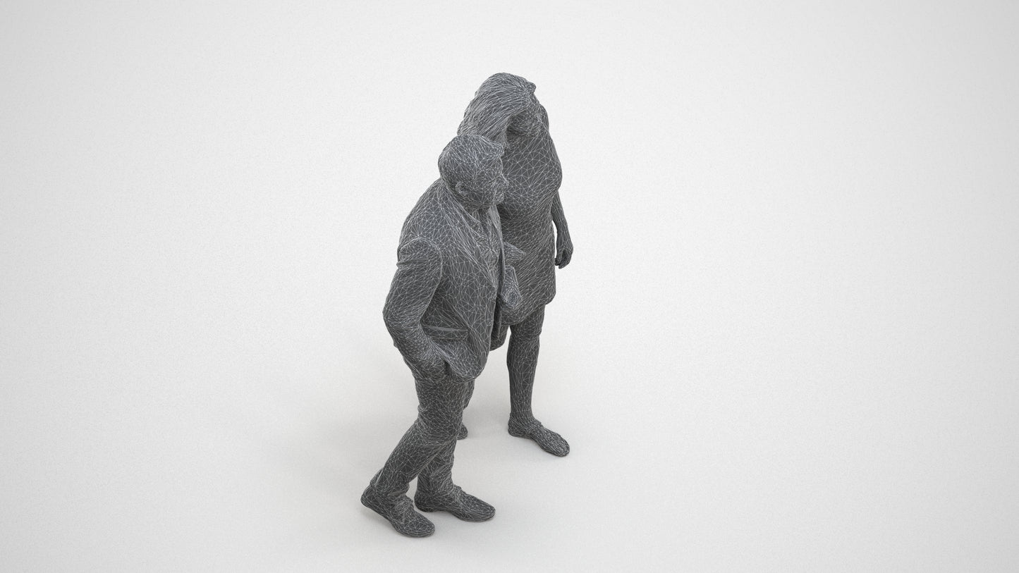 3D human model woman casual kids, photogrammetry scanned person for archviz, wireframe three-quarter view