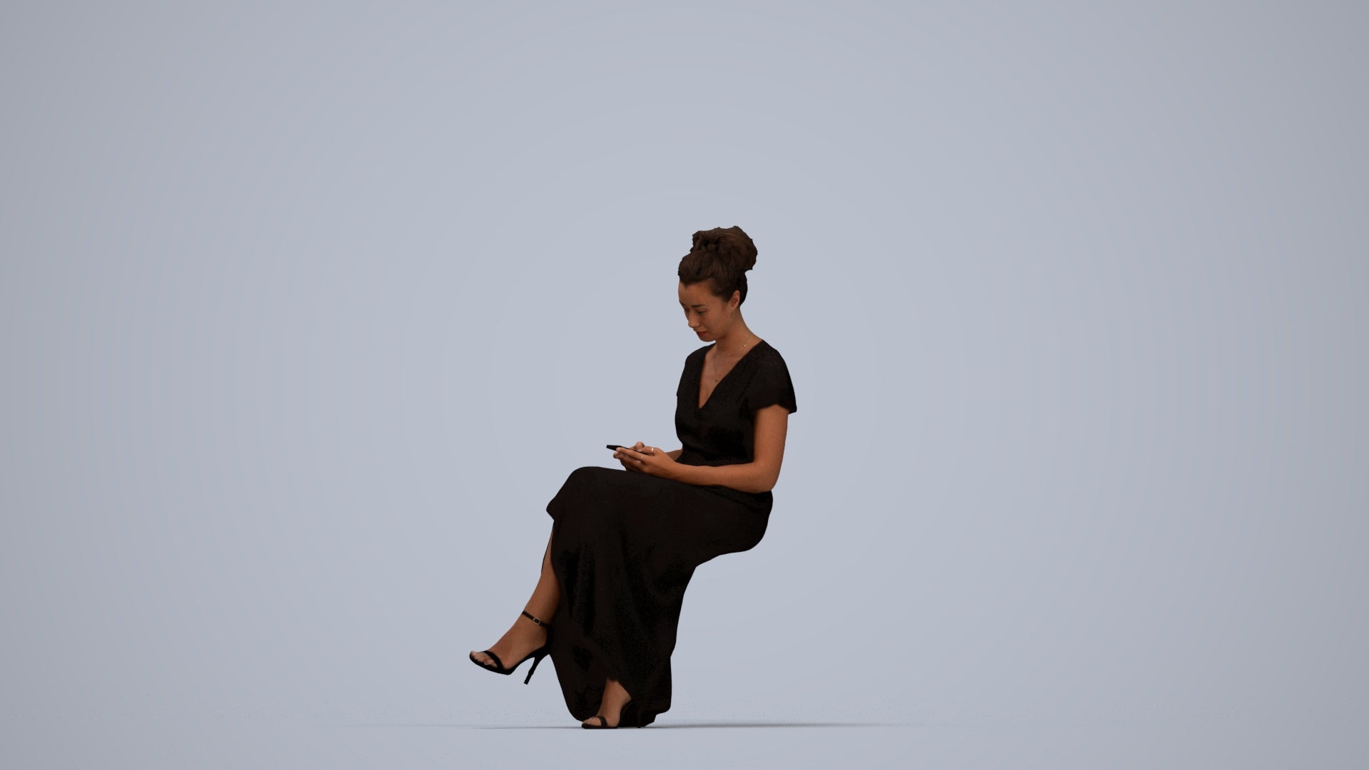 3D people model woman formal formalaffairs, scanned human for 3ds Max rendering, top-down view render