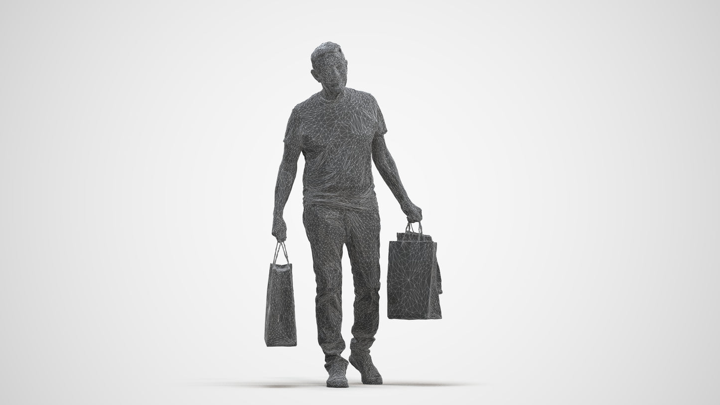 photogrammetry 3D senior man casual shopping, realistic human model archviz FBX, three-quarter front view render