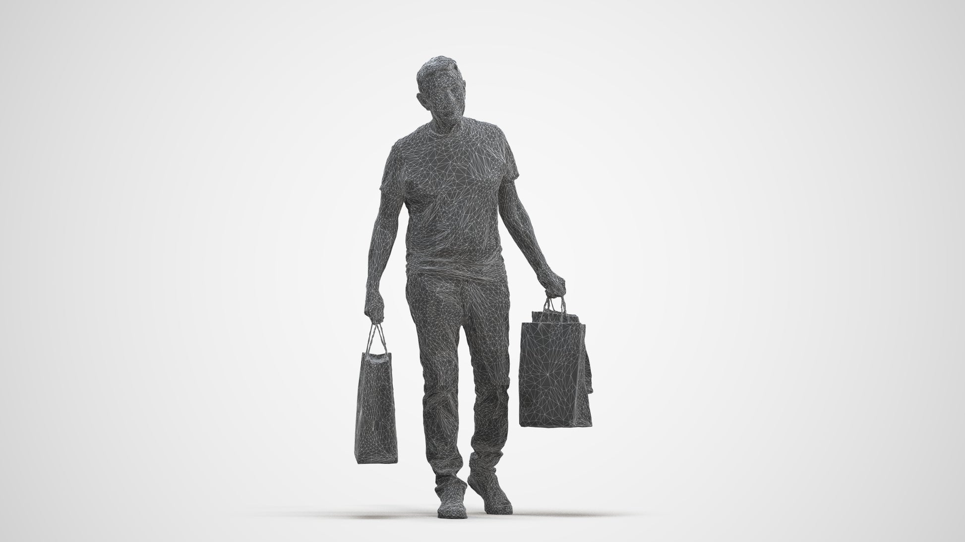 photogrammetry 3D senior man casual shopping, realistic human model archviz FBX, three-quarter front view render