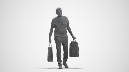 photogrammetry 3D senior man casual shopping, realistic human model archviz FBX, three-quarter front view render
