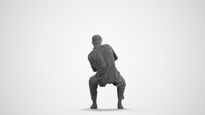 3D human model man casual sitting, photogrammetry scanned person for archviz, wireframe front view