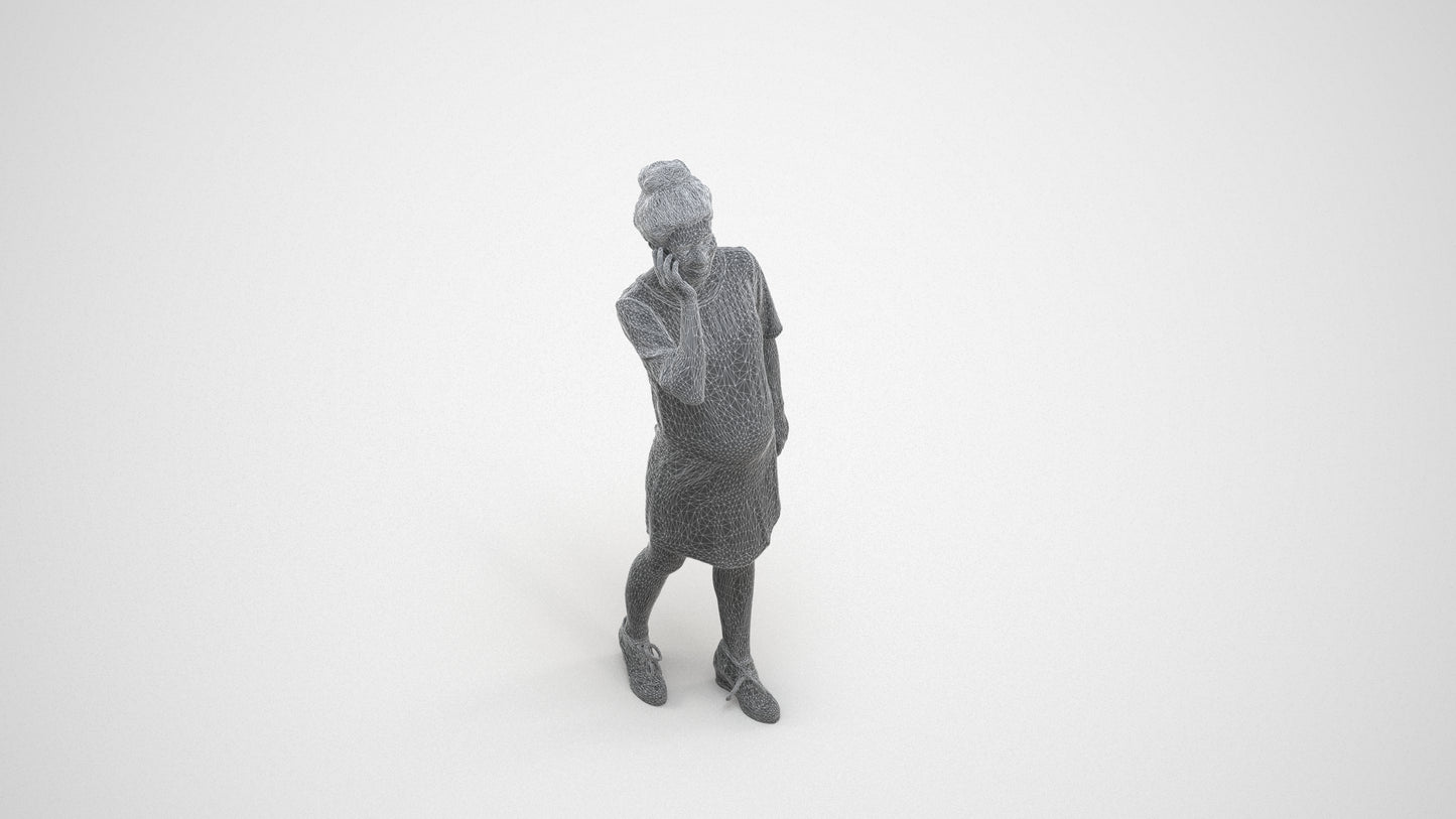 scanned 3D woman casual standing, photogrammetry people for Enscape and V-Ray, wireframe three-quarter view