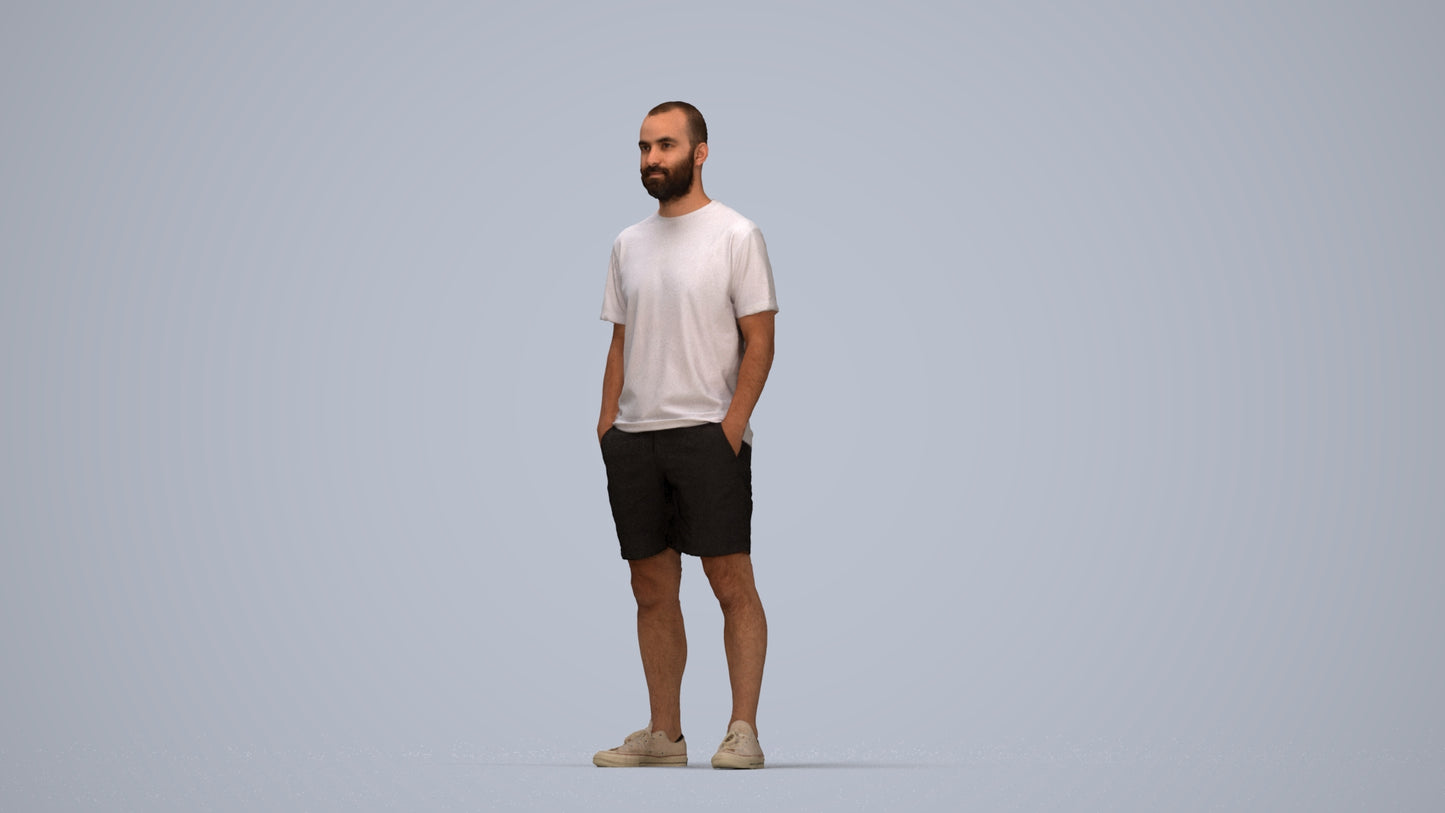 3D human model man casual standing, photogrammetry scanned person for archviz, top-down view render