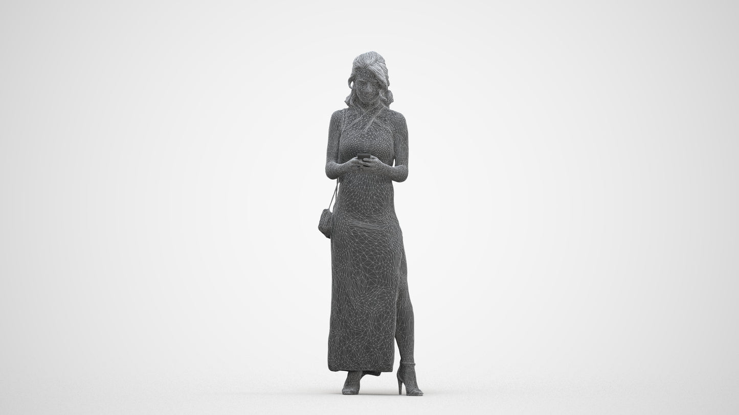 photogrammetry 3D woman formal standing, realistic human model archviz FBX, three-quarter front view render