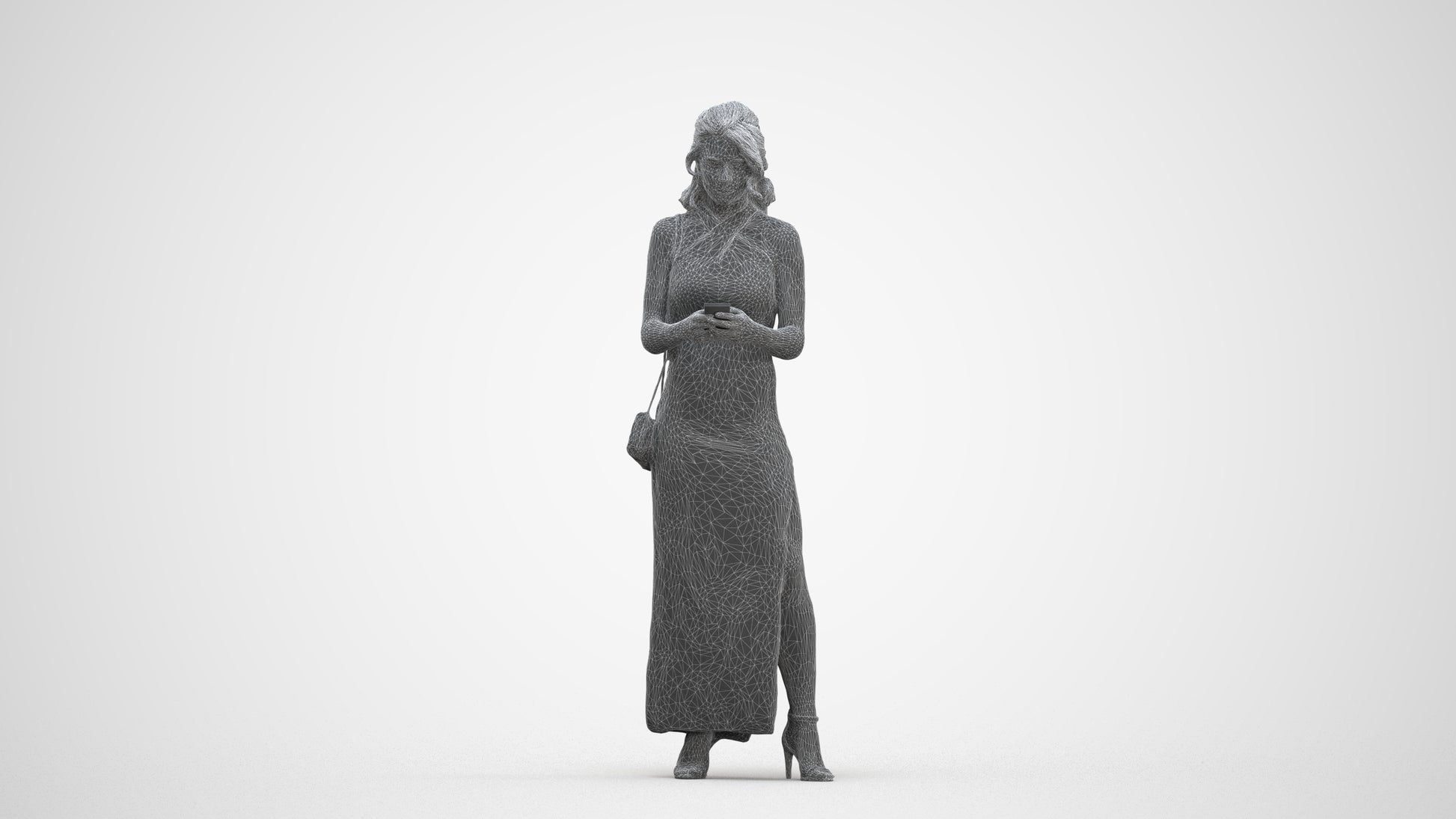 photogrammetry 3D woman formal standing, realistic human model archviz FBX, three-quarter front view render