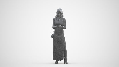 photogrammetry 3D woman formal standing, realistic human model archviz FBX, three-quarter front view render