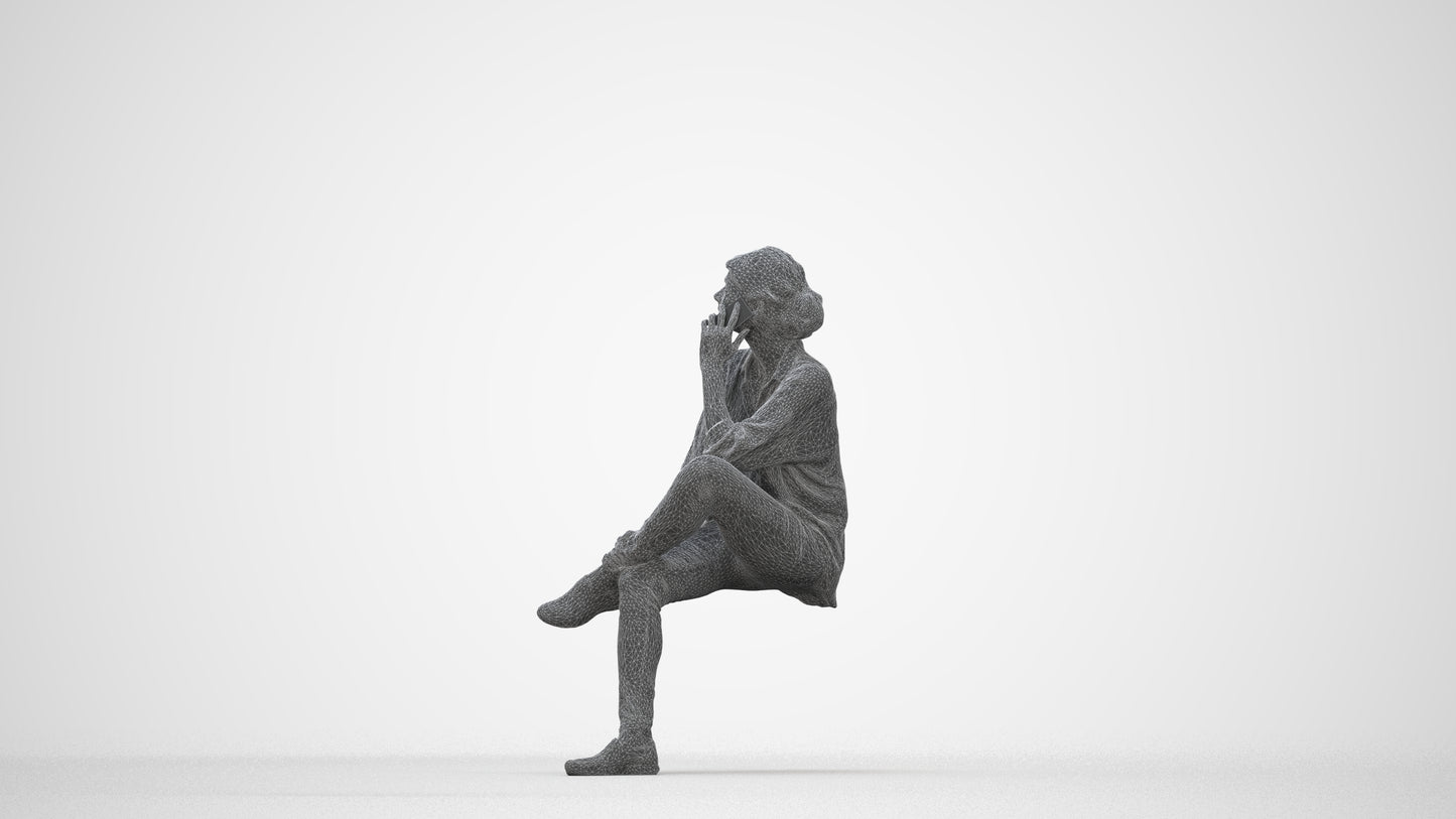 scanned 3D woman casual sitting, photogrammetry people for Enscape and V-Ray, wireframe back view