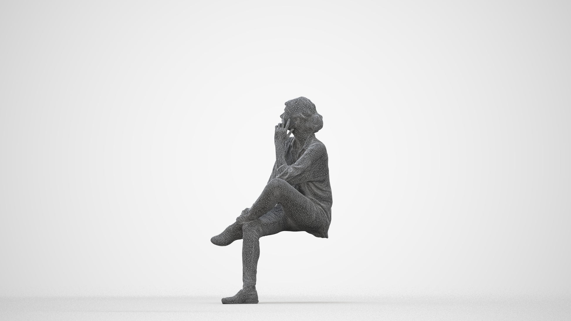 scanned 3D woman casual sitting, photogrammetry people for Enscape and V-Ray, wireframe back view