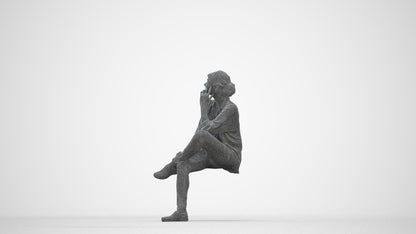 scanned 3D woman casual sitting, photogrammetry people for Enscape and V-Ray, wireframe back view