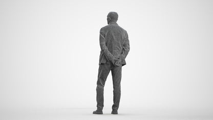 realistic 3D human senior man business standing, archviz people FBX OBJ for Blender, wireframe front view