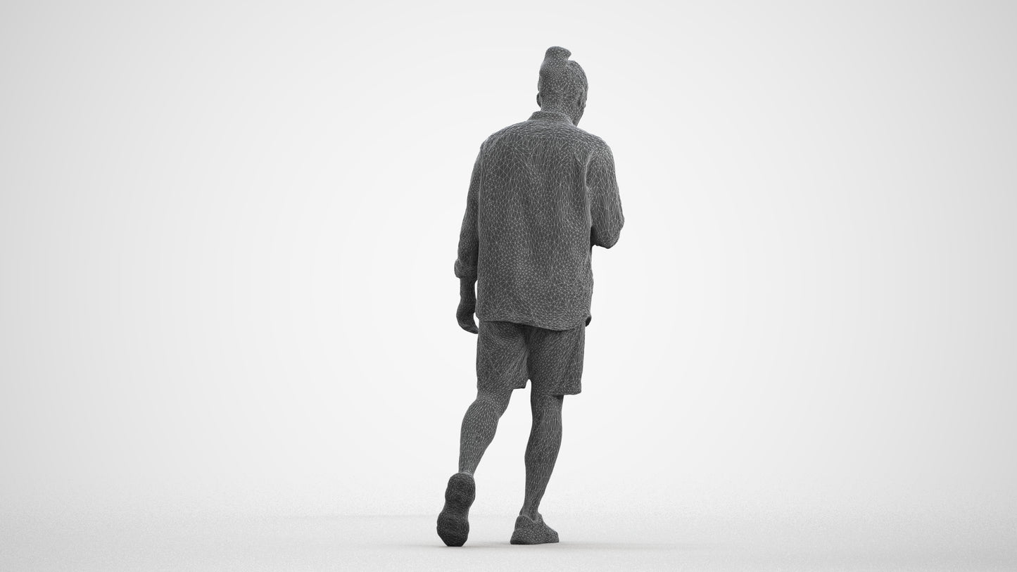 realistic 3D people man casual walking, render-ready for V-Ray and Corona, FBX OBJ, wireframe front view