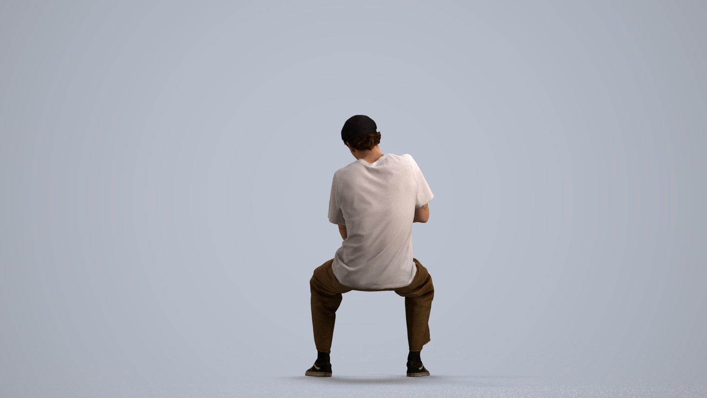 scanned 3D man casual sitting, photogrammetry people for Enscape and V-Ray, front view render