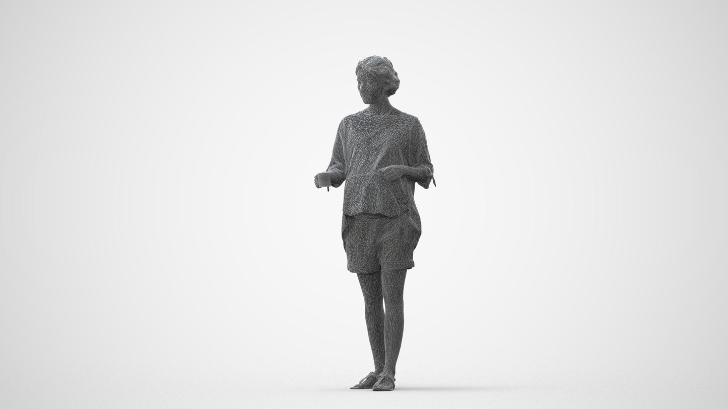 realistic 3D woman casual standing, scanned archviz people for Blender and 3ds Max, square thumbnail