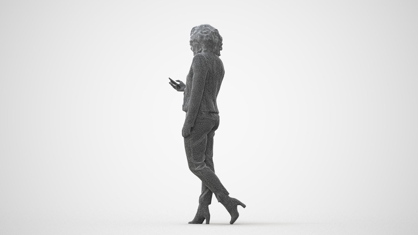 realistic 3D woman business walking, scanned archviz people for Blender and 3ds Max, square thumbnail