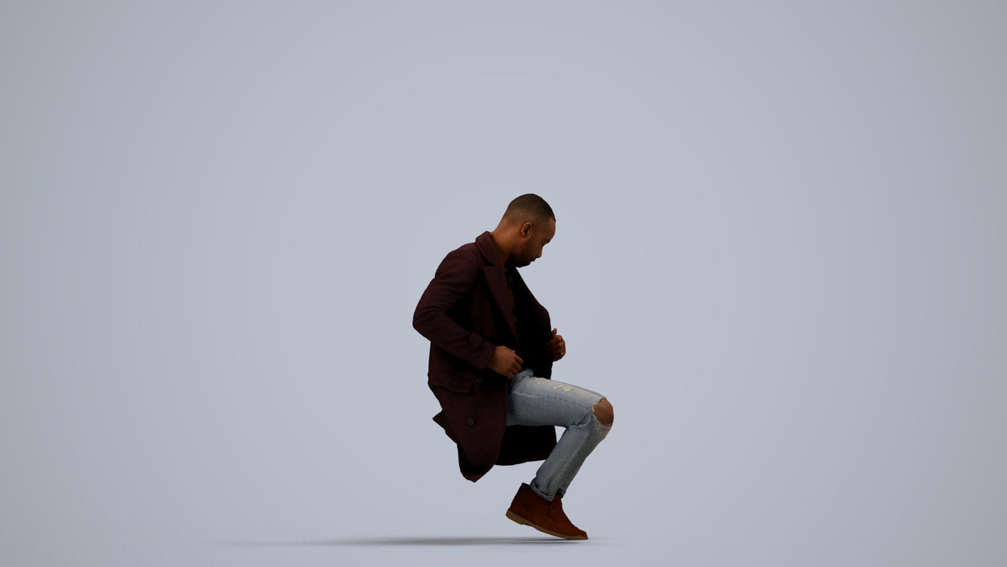 realistic 3D people man casual sitting, render-ready for V-Ray and Corona, FBX OBJ, side view render