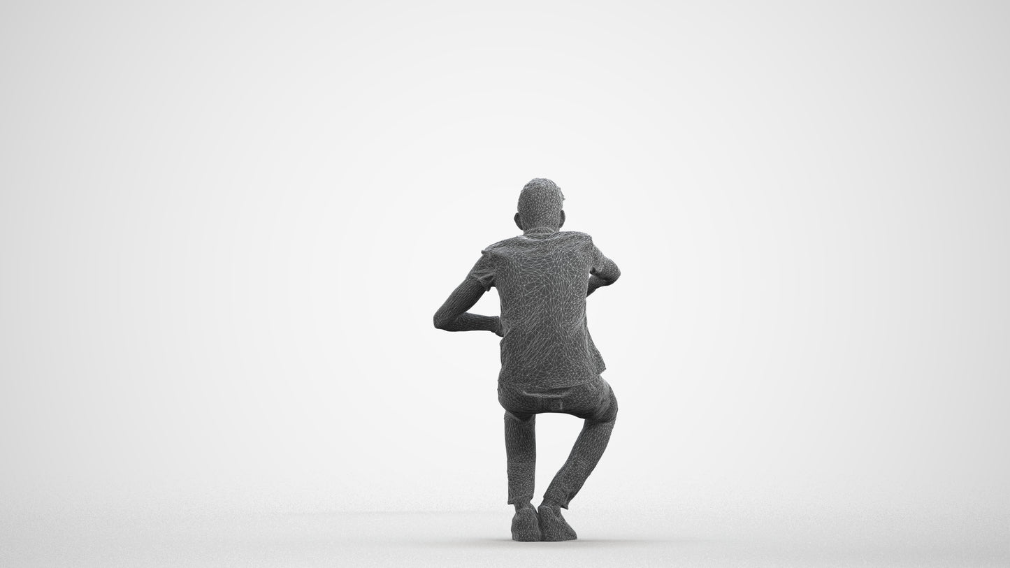 realistic 3D man casual sitting, scanned archviz people for Blender and 3ds Max, wireframe front view