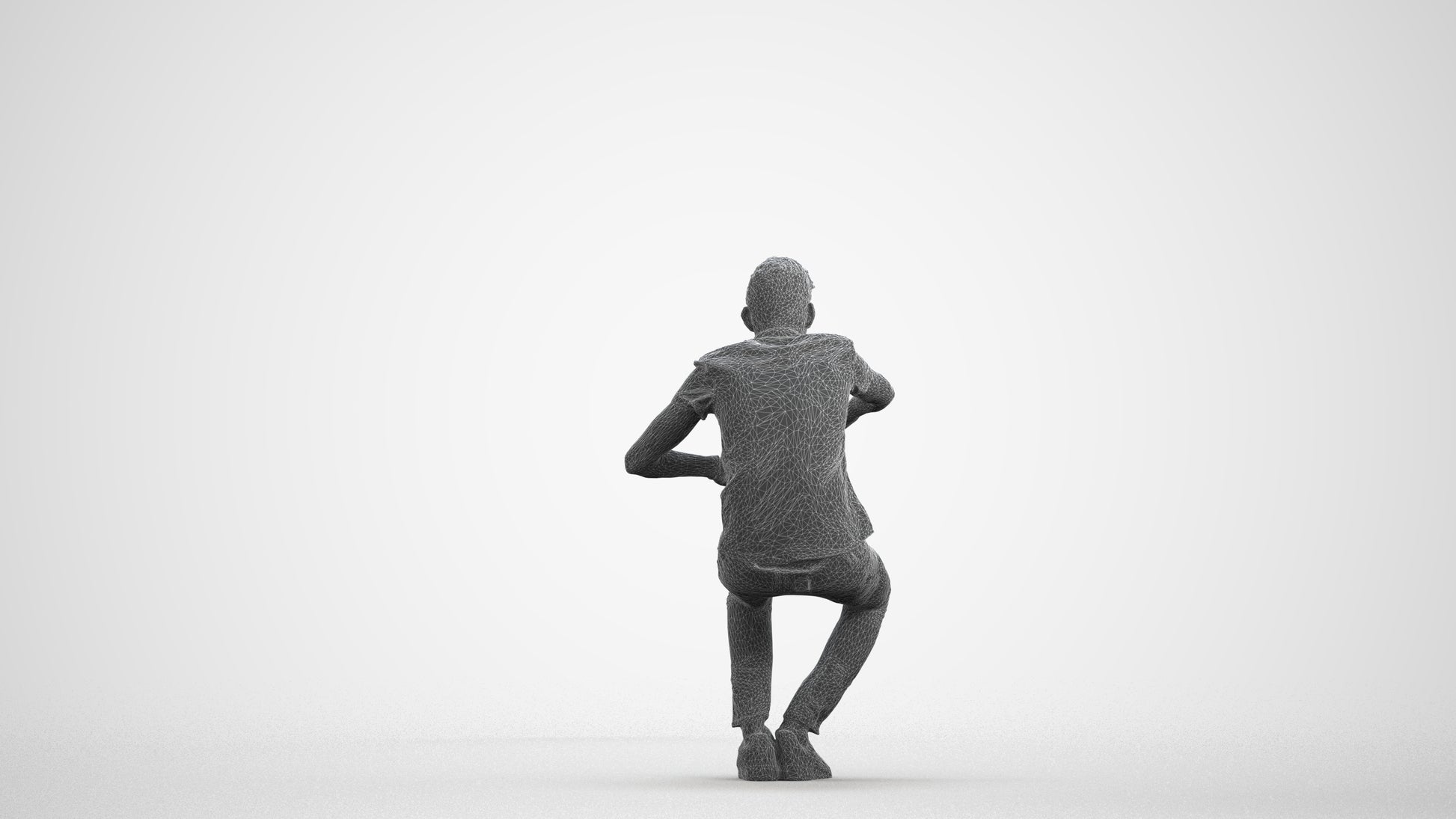 realistic 3D man casual sitting, scanned archviz people for Blender and 3ds Max, wireframe front view