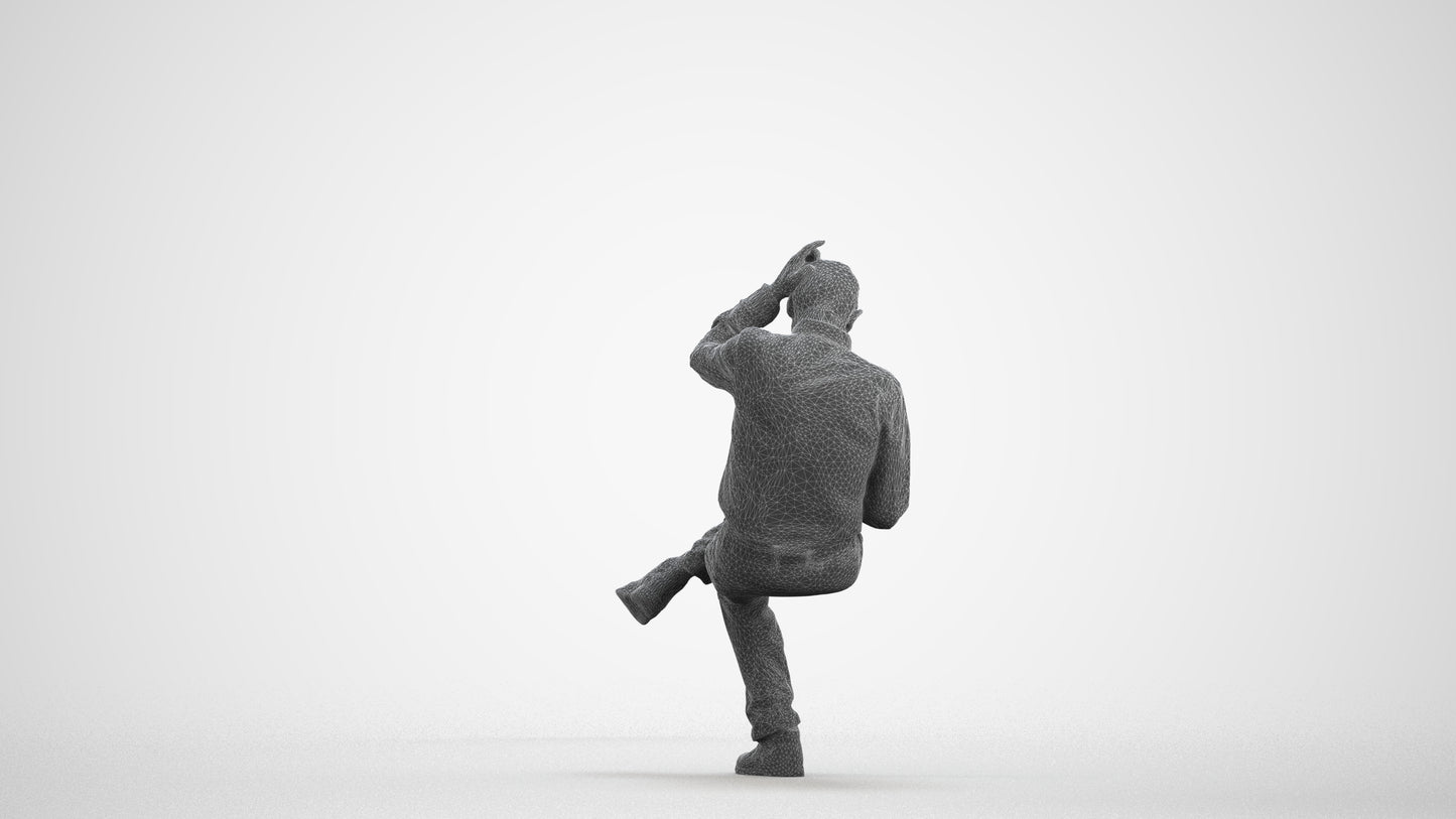 photogrammetry 3D senior man casual sitting, realistic human model archviz FBX, wireframe front view