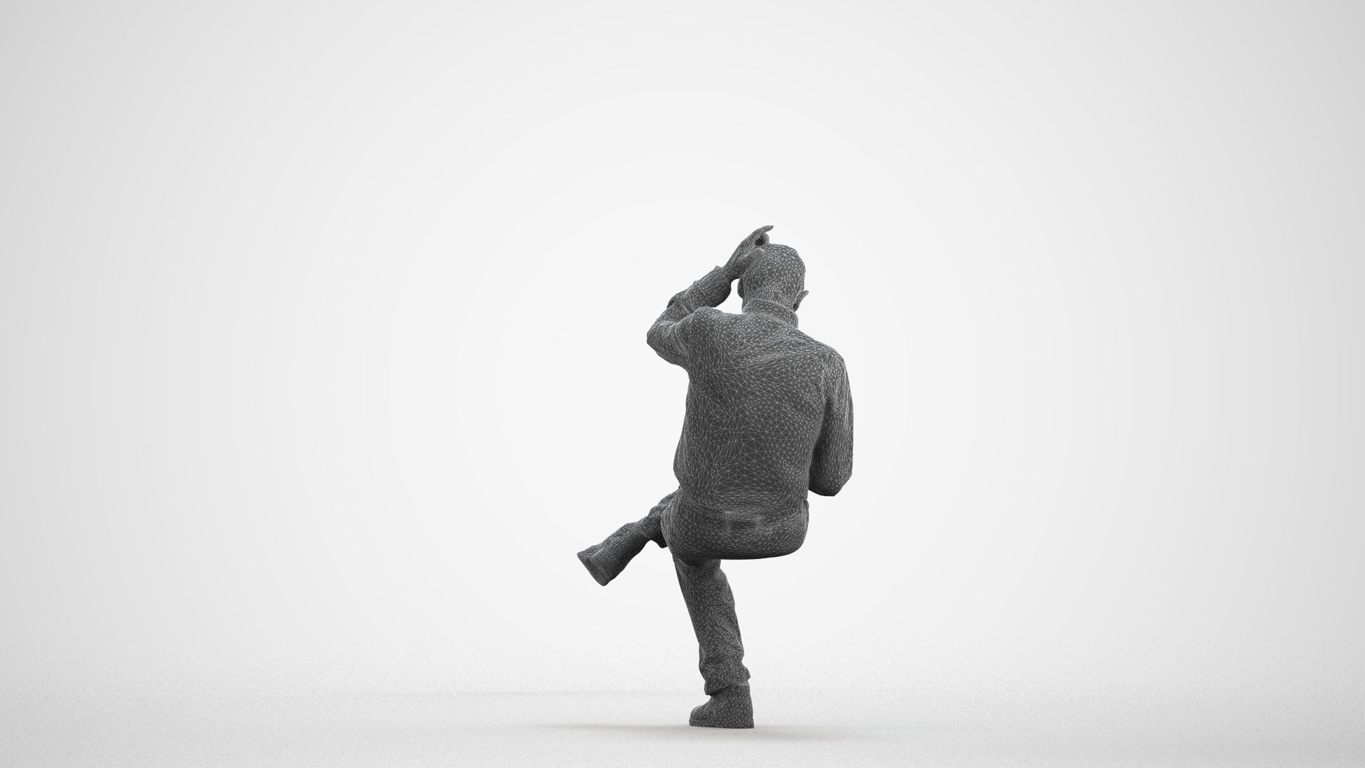 photogrammetry 3D senior man casual sitting, realistic human model archviz FBX, wireframe front view