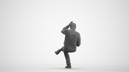 photogrammetry 3D senior man casual sitting, realistic human model archviz FBX, wireframe front view