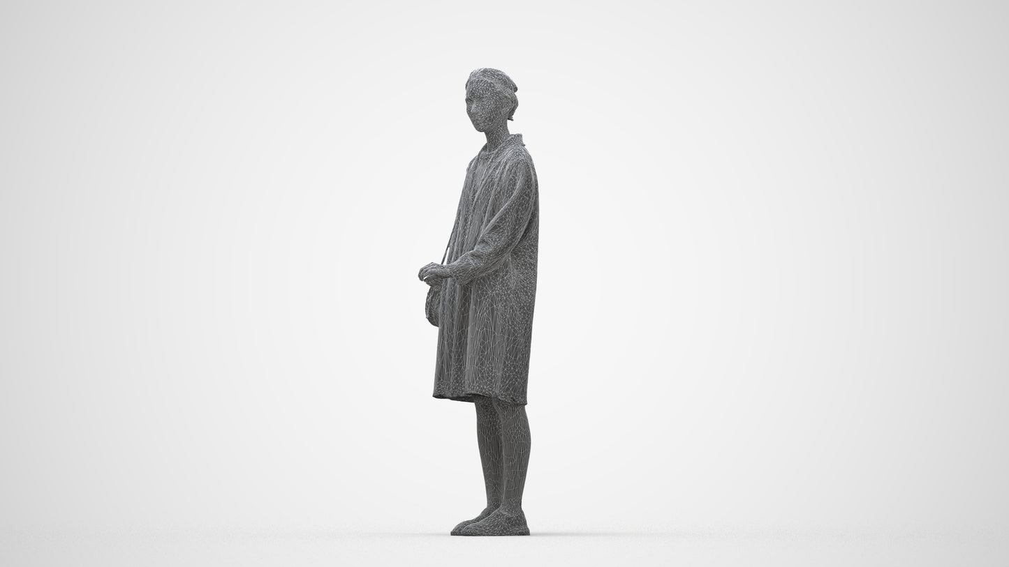 3D people model woman casual standing, scanned human for 3ds Max rendering, wireframe back view