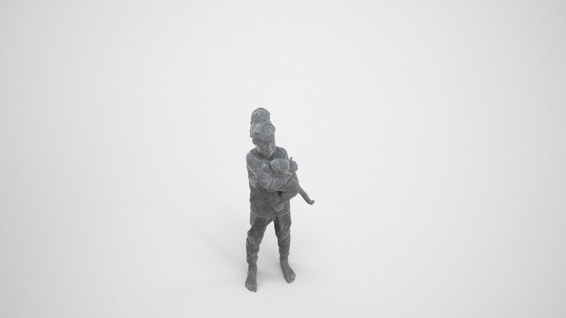 realistic 3D human girl kids, archviz people FBX OBJ for Blender, wireframe three-quarter view