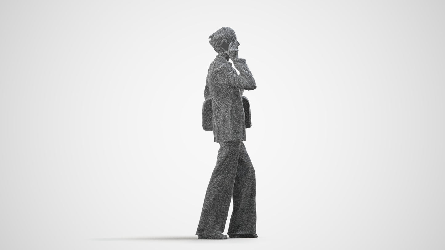 photogrammetry 3D senior woman business, realistic human model archviz FBX, wireframe side view