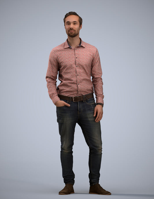 realistic 3D human man casual standing, archviz people FBX OBJ for Blender